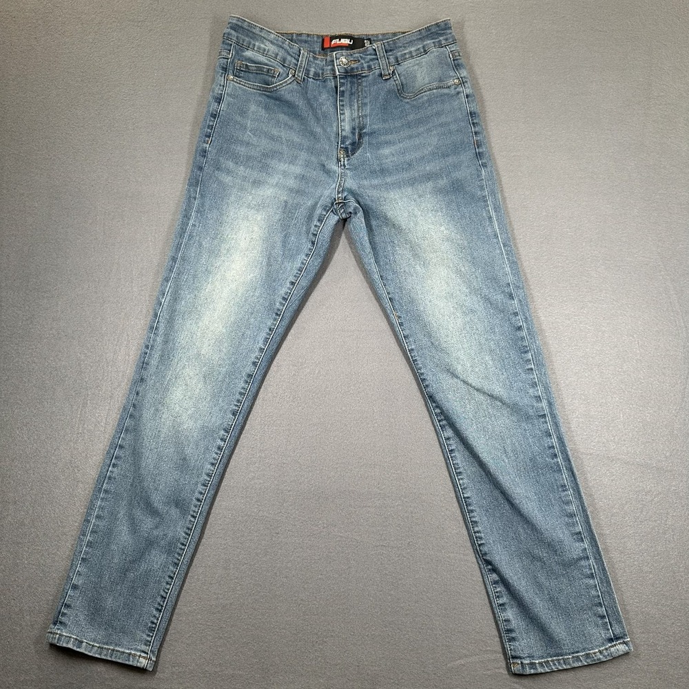Fubu Jeans Mens 30x30 Blue Denim‎ Light Wash Whisker Straight Leg 5-Pockets Y2K